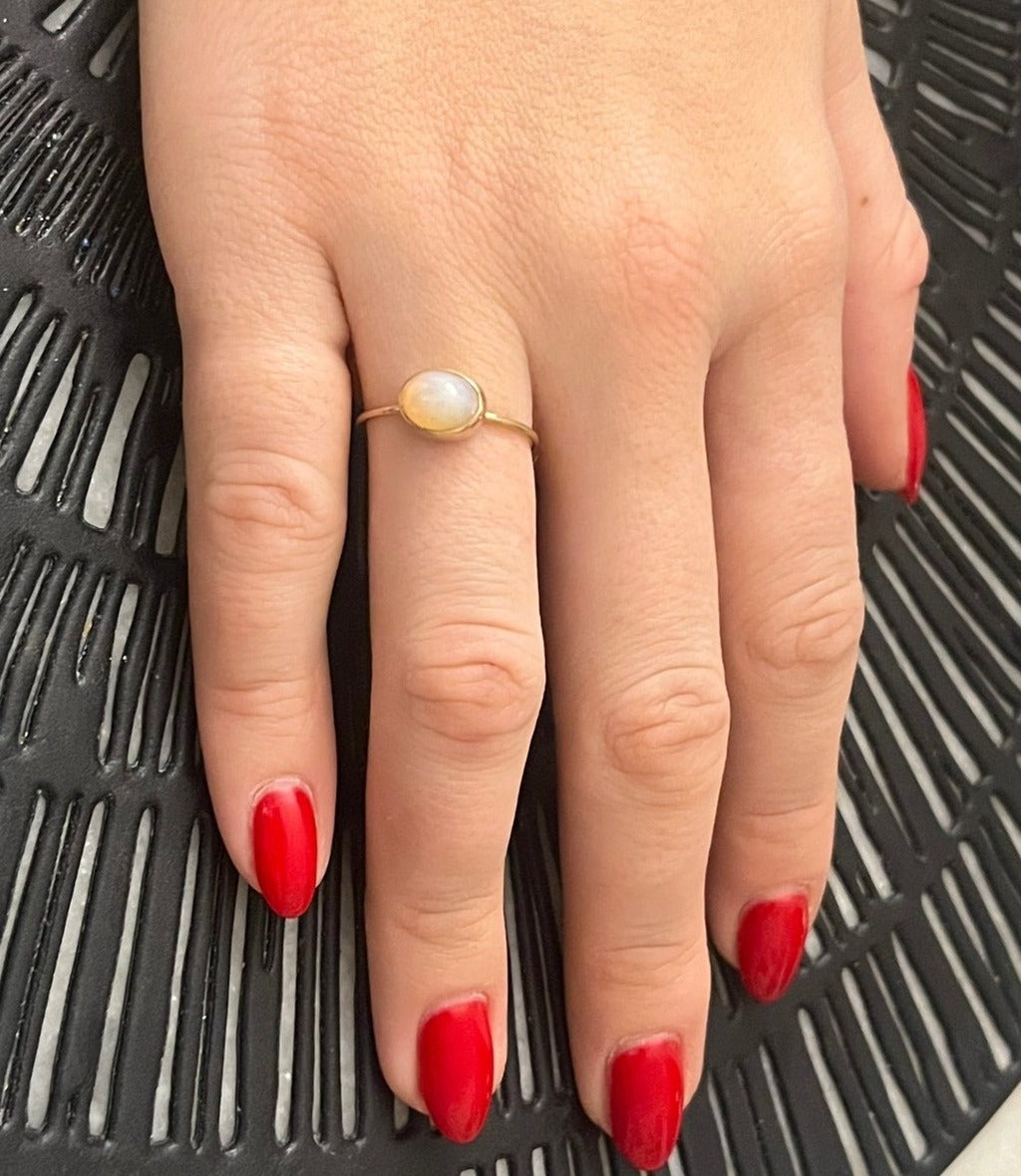 *Creamy, High Cabochon Mexican Fire Opal 14k Gold Ring