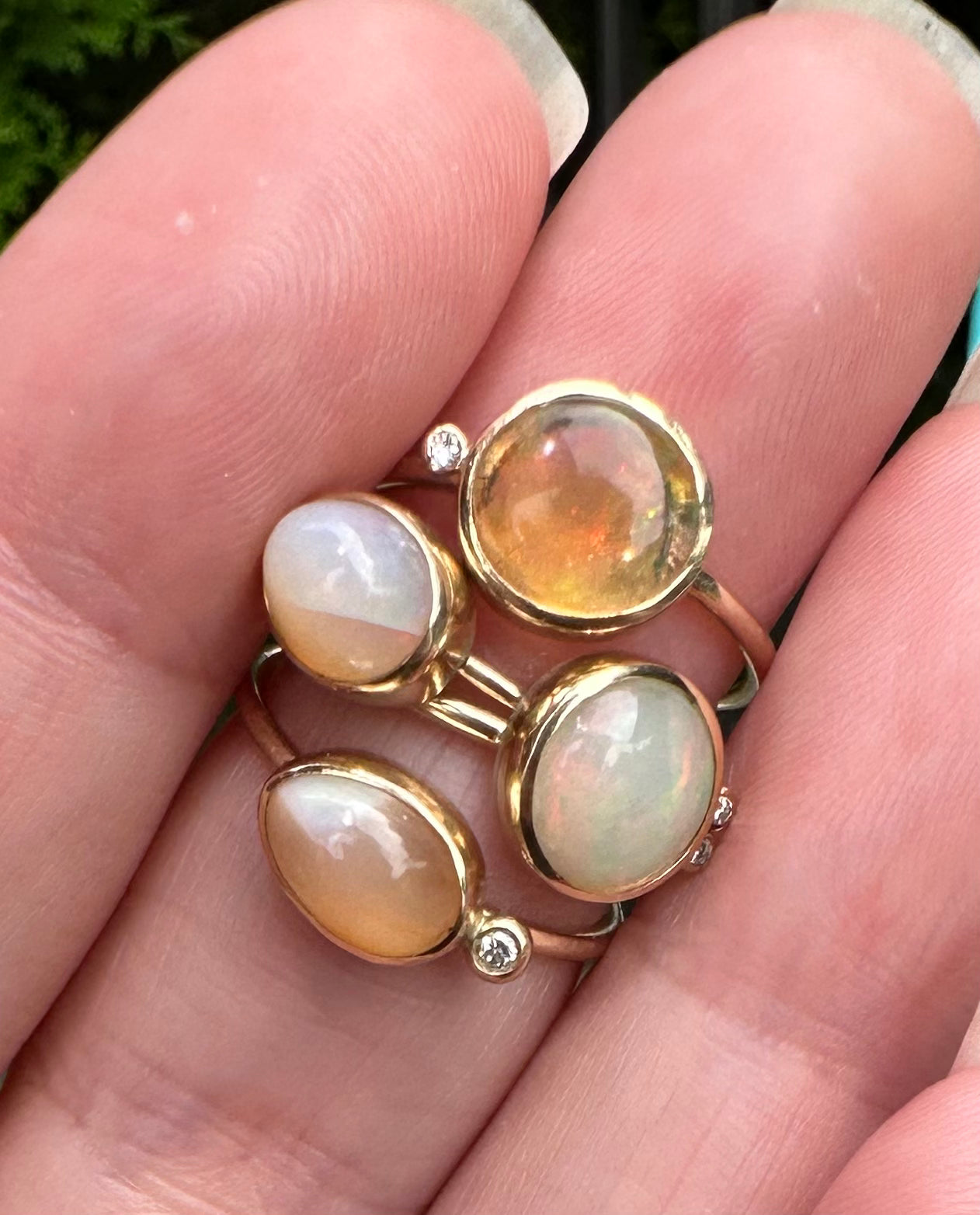 Creamy, Dreamy Opal and diamond 14k Gold Ring