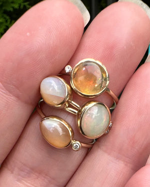 Creamy, Dreamy Opal and diamond 14k Gold Ring