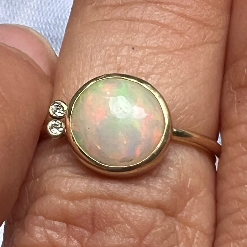 Beautiful Fire Opal and Diamond Gold Ring