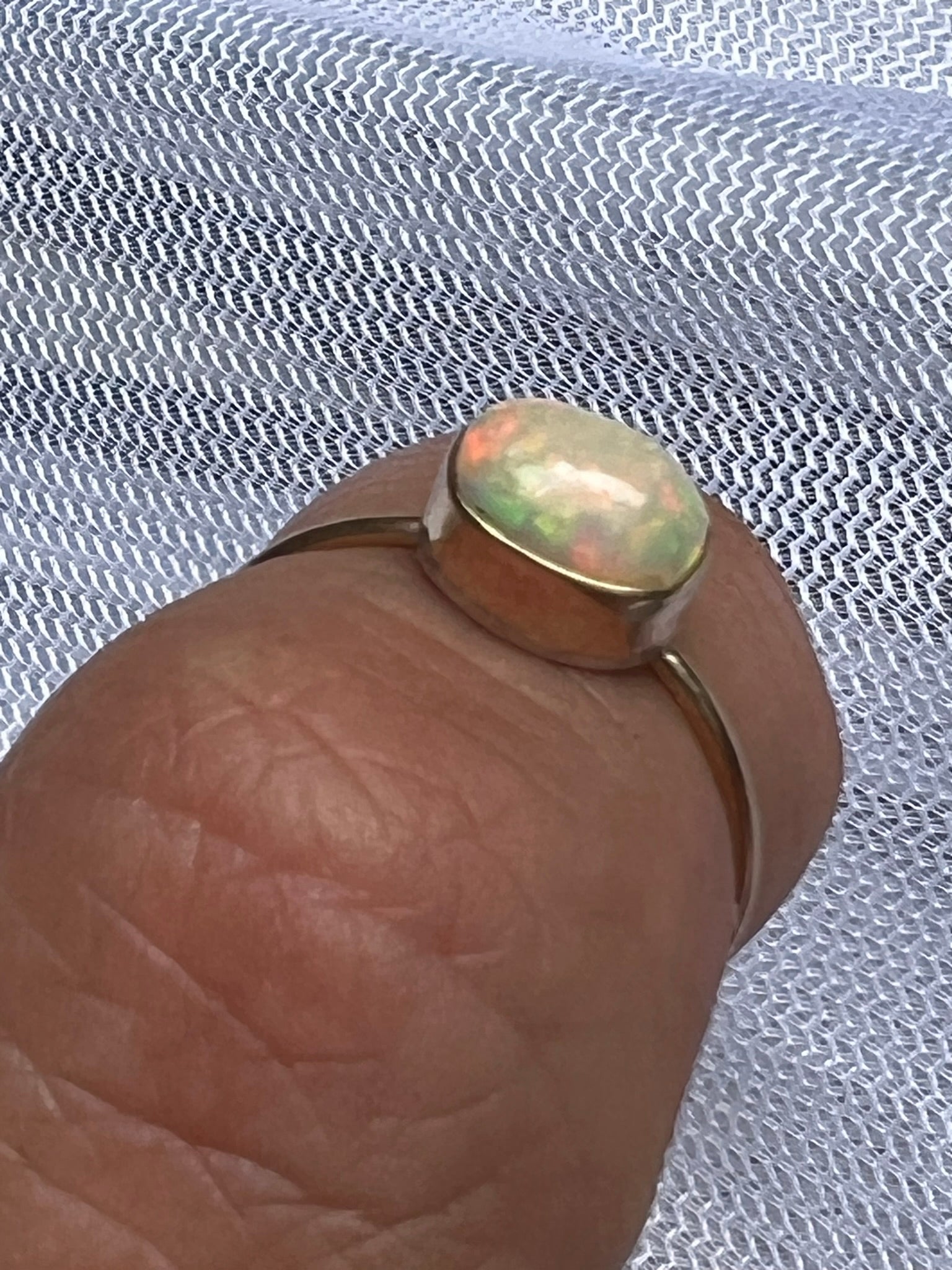 Incredible Iridescent Mexican Fire Opal 14k Gold Ring