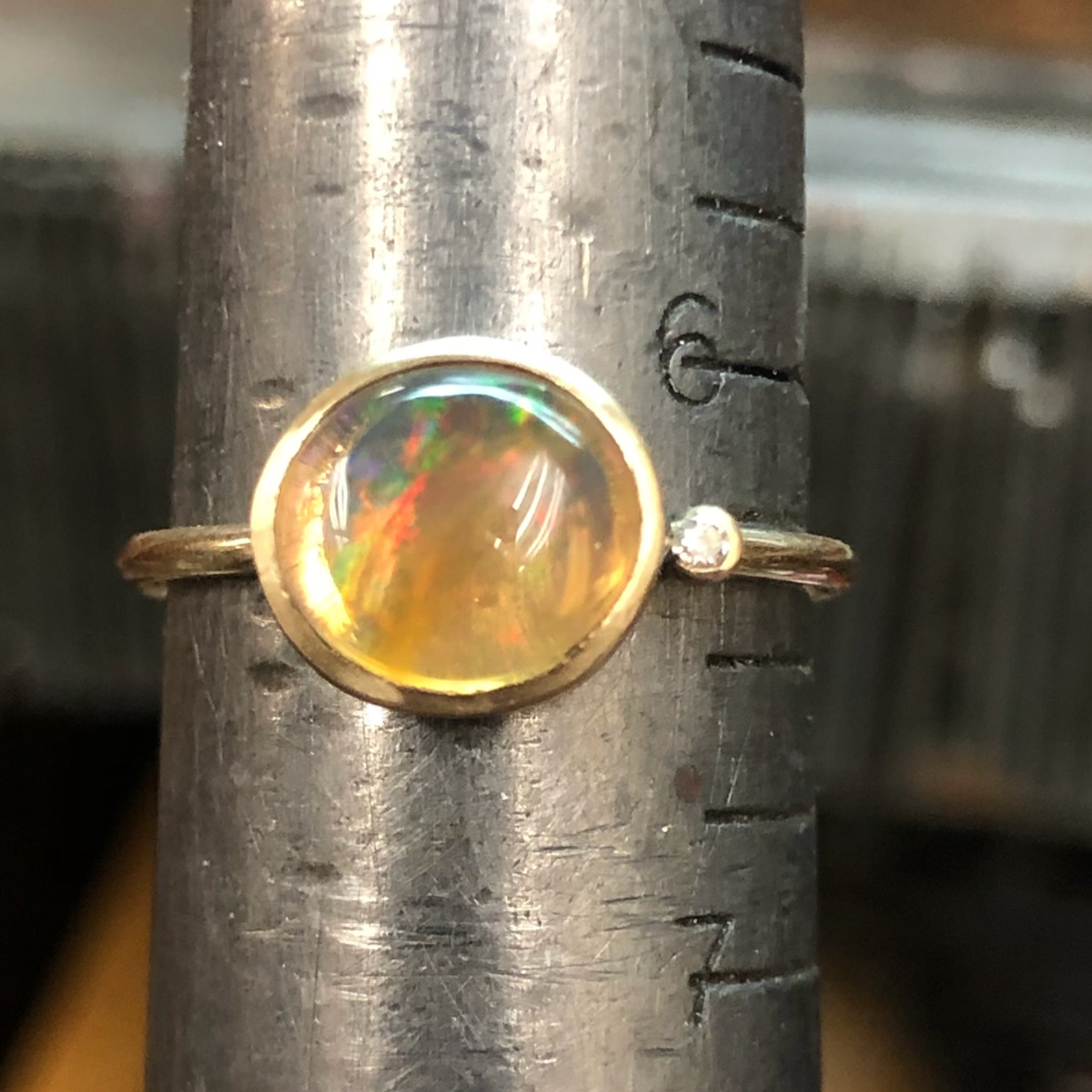 Orange Opal 'Flame' Ring with Diamond