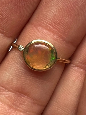 Orange Opal 'Flame' Ring with Diamond