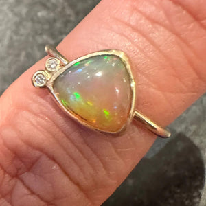 Triangular Fire Opal Ring with Diamonds