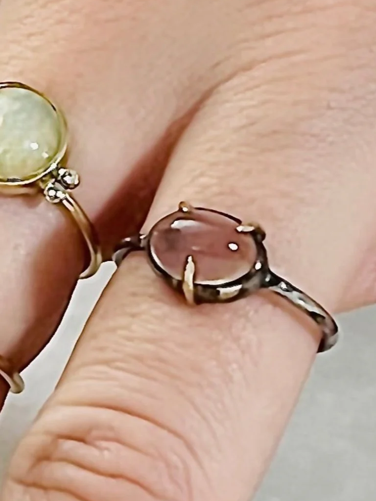 *Translucent Captivating Pink Opal in Oxidized Sterling Silver and 14k Gold Ring*