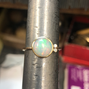 Beautiful Fire Opal and Diamond Gold Ring